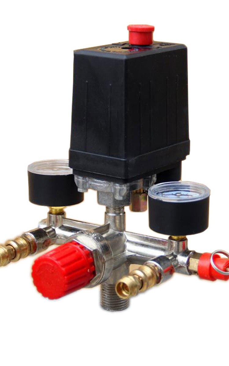 Luftkompressor trykventil switch manifold relief regulator gauges 90-120 psi 230-220v aluminiumslegering beslag: Default Title