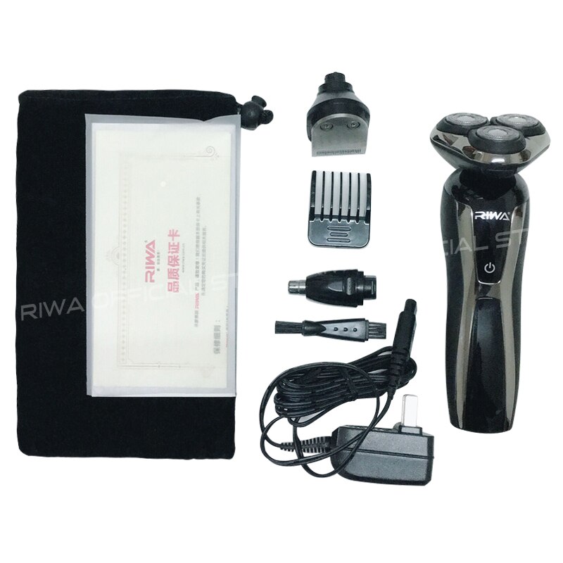 RIWA 3 in 1 Washable Rechargeable Rotary Electric Shaver Triple Blade Shaving Razor Nose Trimmer For Men LCD Display