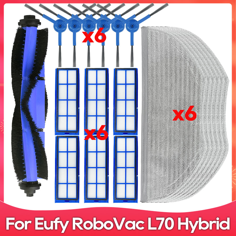 Compatibel met ( Eufy RoboVac L70 Hybrid ) Hoofdborstel, Zijborstel, HEPA-filter, Dweildoek, Accessoire voor Robotstofzuiger: Clear
