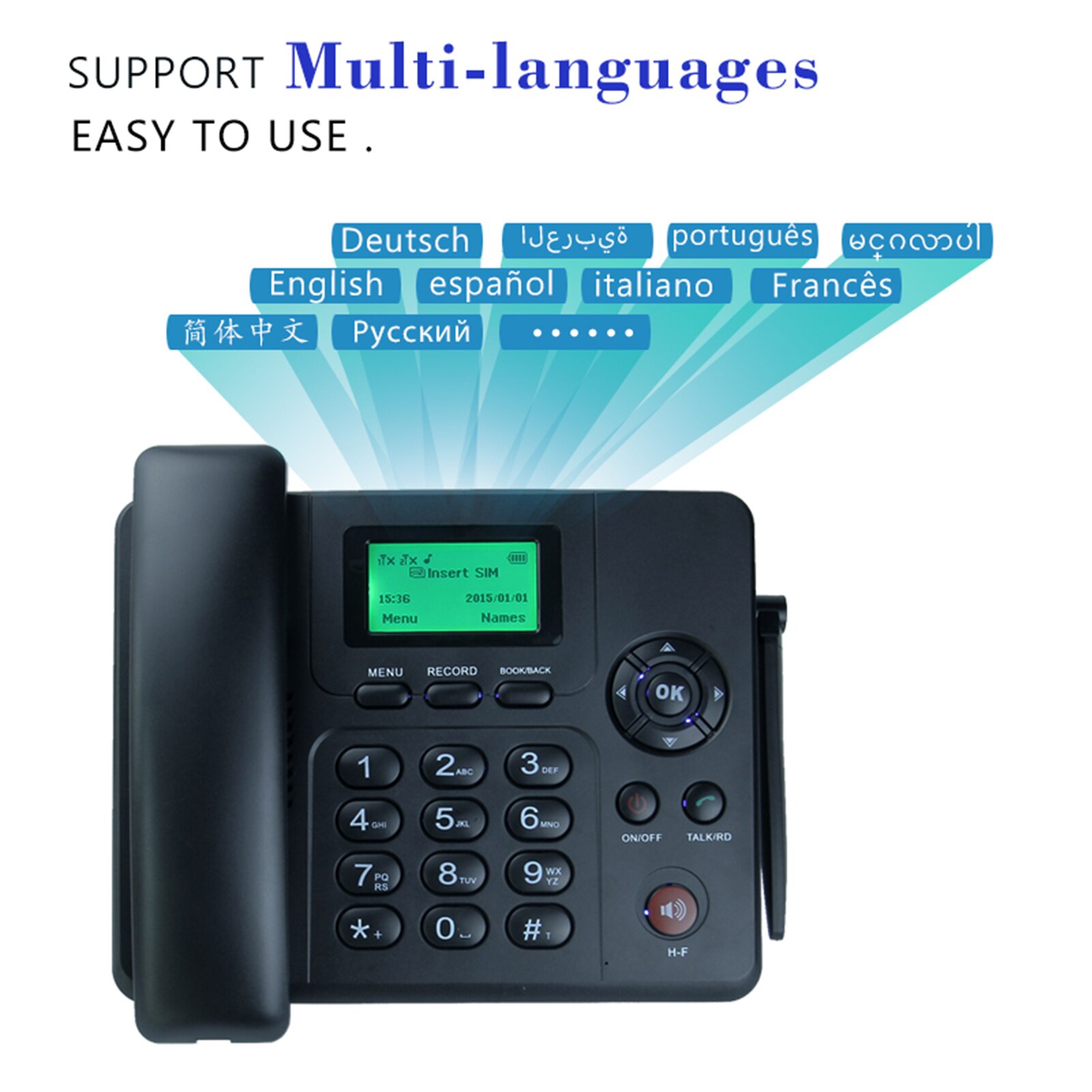 Fest kabellos Telefon Schreibtisch-Telefon Unterstützung GSM 850/900/1800/1900MHZ Dual SIM Karte 2G kabellos Telefon mit Antenne Radio