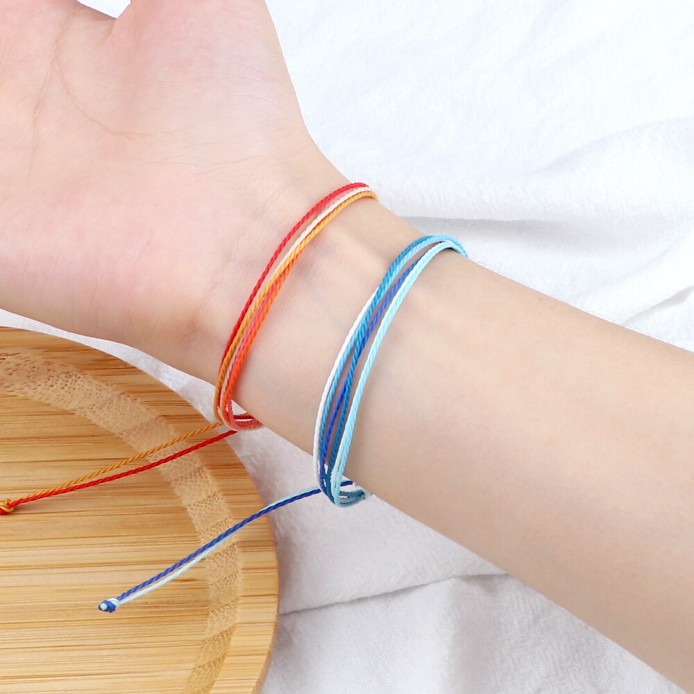 Pulsera trenzada con línea de cera de colores para hombre y mujer, brazalete ajustable, de joyería para amigos, Pulsera de pareja, 13 estilos