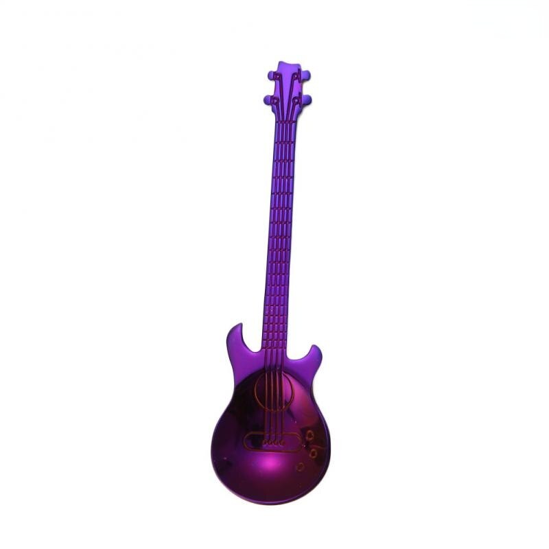 1pcs Stainless Steel Guitar Shaped Coffee Spoon Teaspoon Musical Coffee Spoons Teaspoons Mixing Spoons Kitchen Dining Bar Tools: Purple