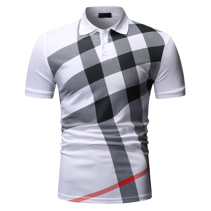 Polo Shirt Men Plaid Pattern Men's Casual POLO Shirt for Summer