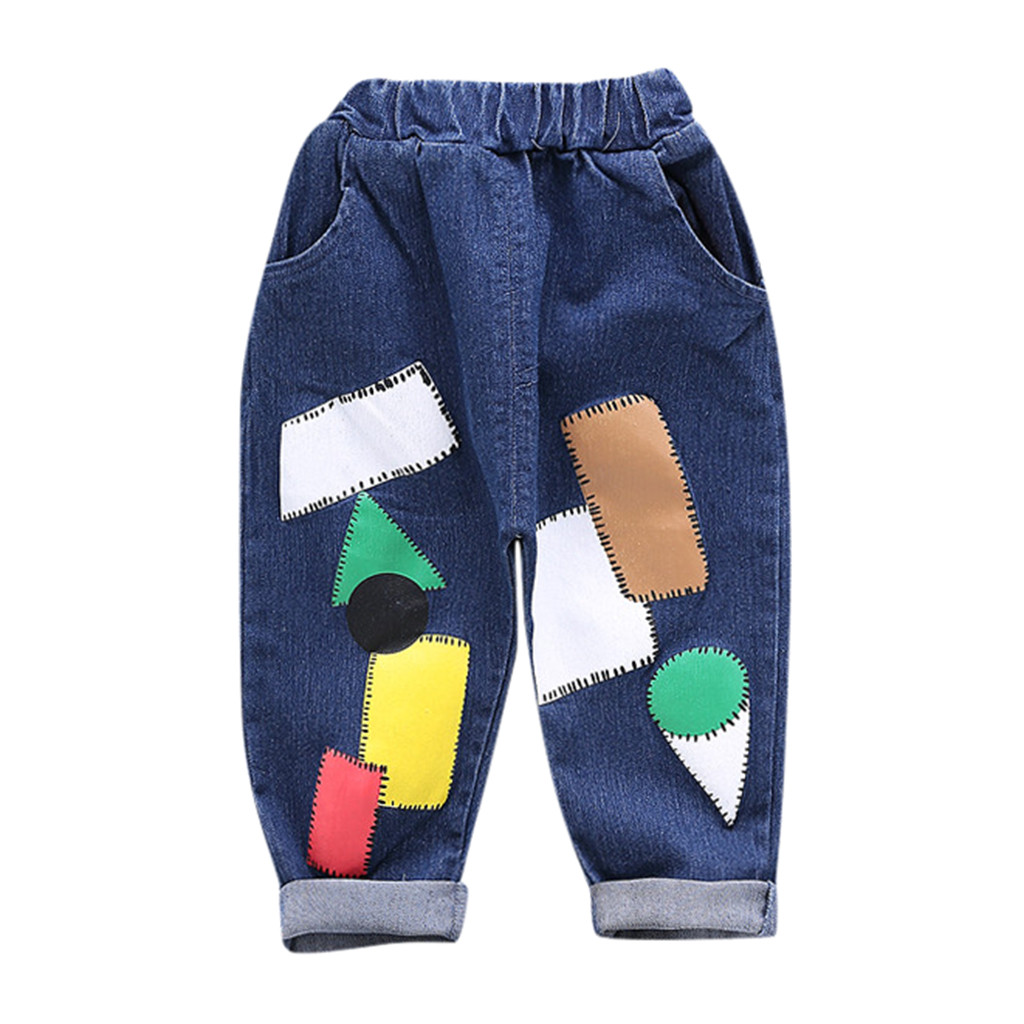 1-4Years Peuter Baby Baby Meisjes Jongens Kids Cartoon Gedrukt Elastische Taille Denim Broek Broek Zomer Outfits Kleding # G4: Dark Blue / 24M