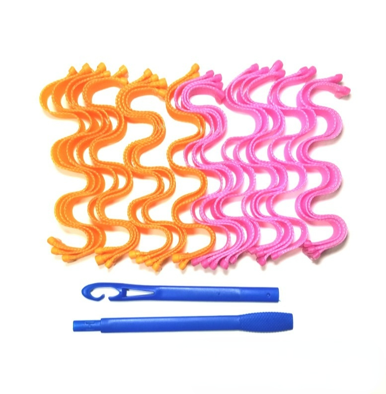 Bigoudis magiques sans chaleur pour cheveux, 30CM, 24 pièces: pink and orange