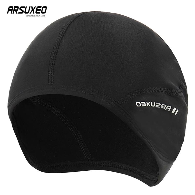 ARSUXEO Road Thermal Cycling Cap Spring Winter Bike Hat Head Cap for Men Fleece Cap Gorra Deportiva Bicycle Cap: Black / L
