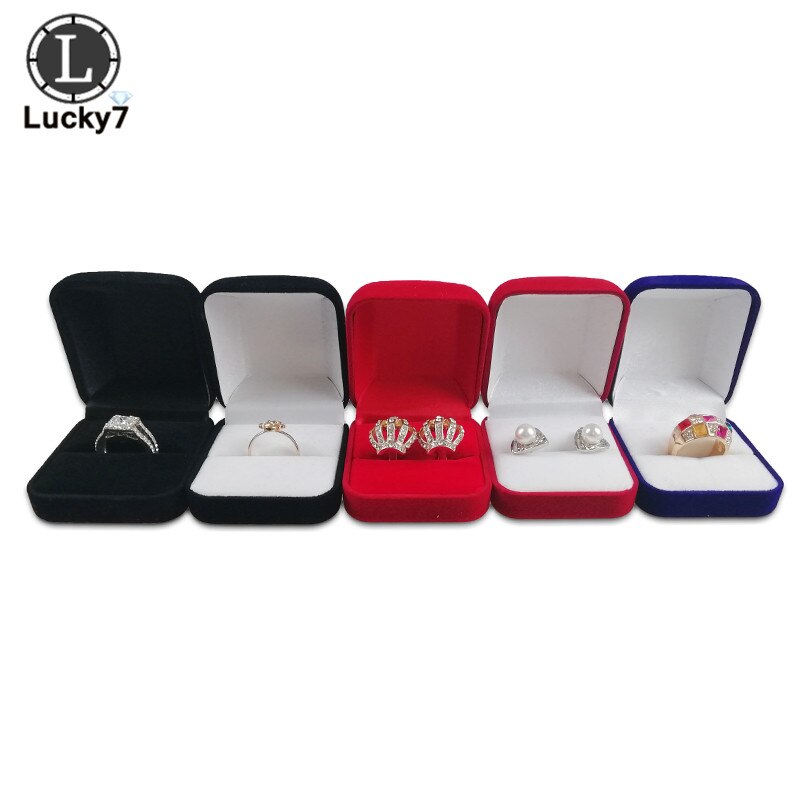 Flocking Ring Box Blue Red Black Jewelry Package Box 7 Colors Available Ring Stud Earrings Jewelry Organizer Storage Box