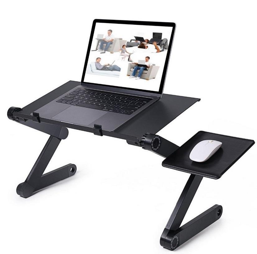 Alloy Folding Portable Laptop Desk Ergonomic Aluminum Bed Laptop Stand Pc Table Notebook Table Desk Stand With Mouse Pad: black