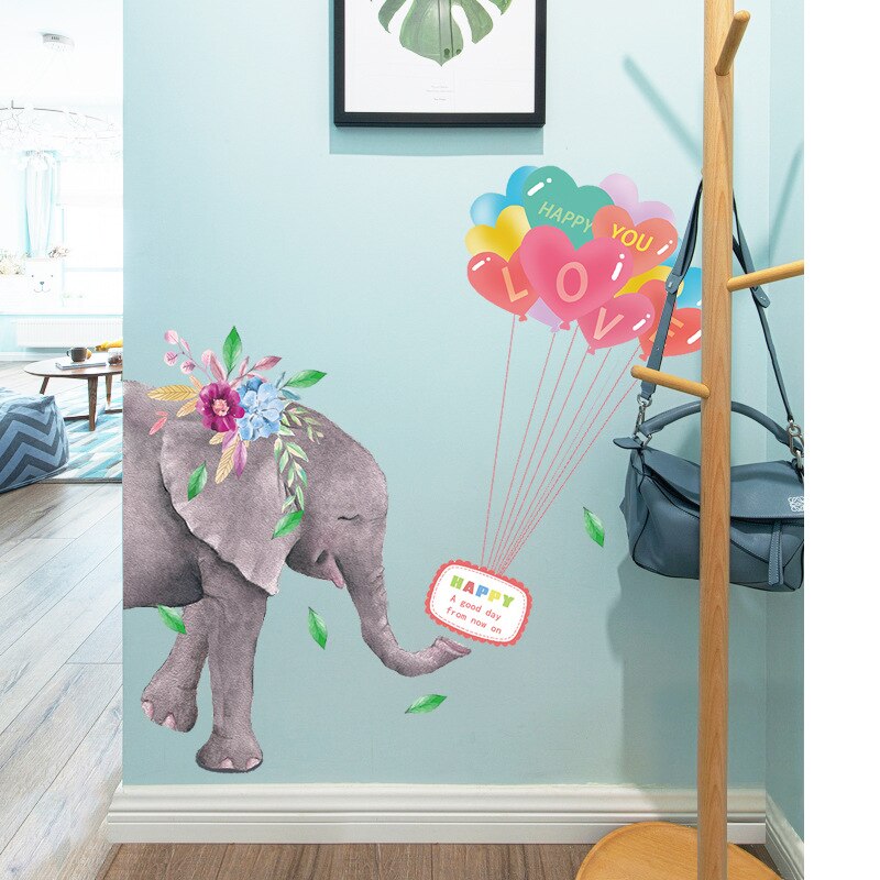 Tegneserie elefant balloner wallsticker baby børneværelse soveværelse boligdekorationer vægkant tapet vægmaleri børneværelse dørklistermærker