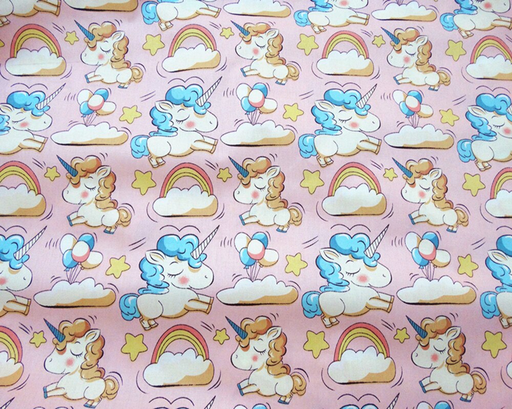 160*100cm bomullstyg tryckt enhörning stjärna baby flicka bomull quilting twill tyg för gör-det-själv sömnad lapptäcke tyg ark tyg: Bomullstyg  -1