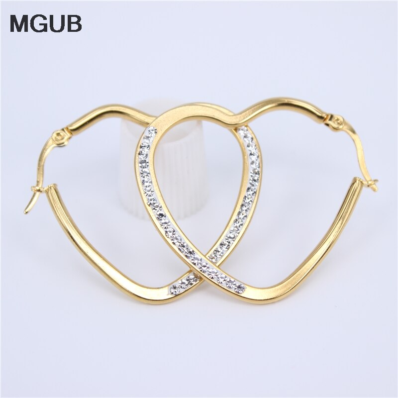 Boucles d'oreilles en forme de cœur, bijoux en acier inoxydable, couleur or, cristal de , accessoires pour femmes, , JX25