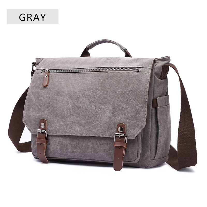 Retro Canvas Multifunction Messenger Shoulder Bag Solid Briefcases Suitcase Card Pocket For Men Women Outdoor Office Bag XA288ZC: Gray