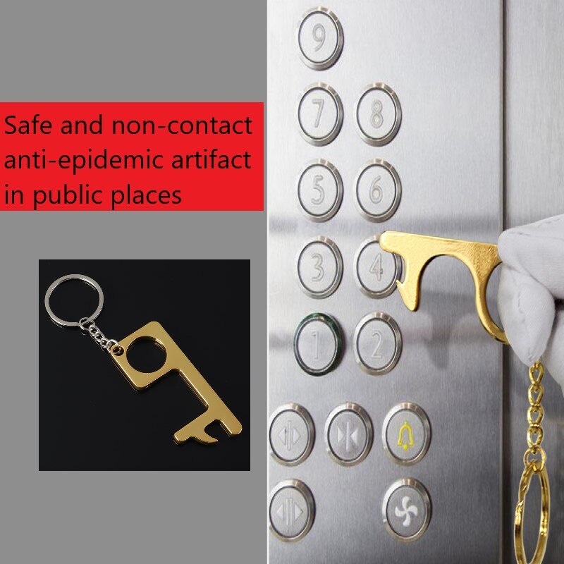 Multifunktionel ingen berøringsnøgle døråbner tryk berøringsskærm elevator værktøj berøringsfri døråbner nøglering ring flaskeåbner