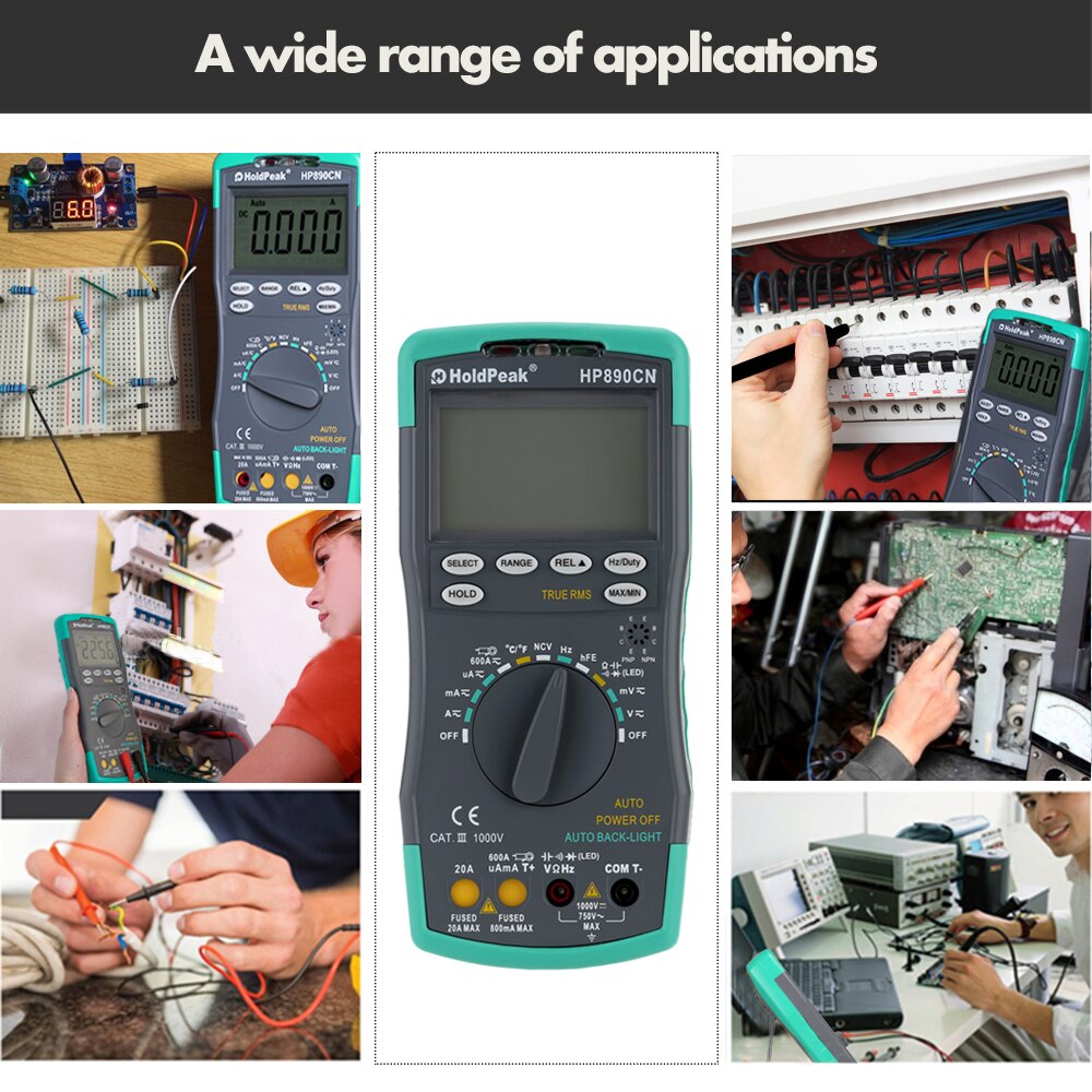 holdpeak hp-890cn Digital Multimeter Backlight resistance capacitance frequency duty cycle temperature and hFE test