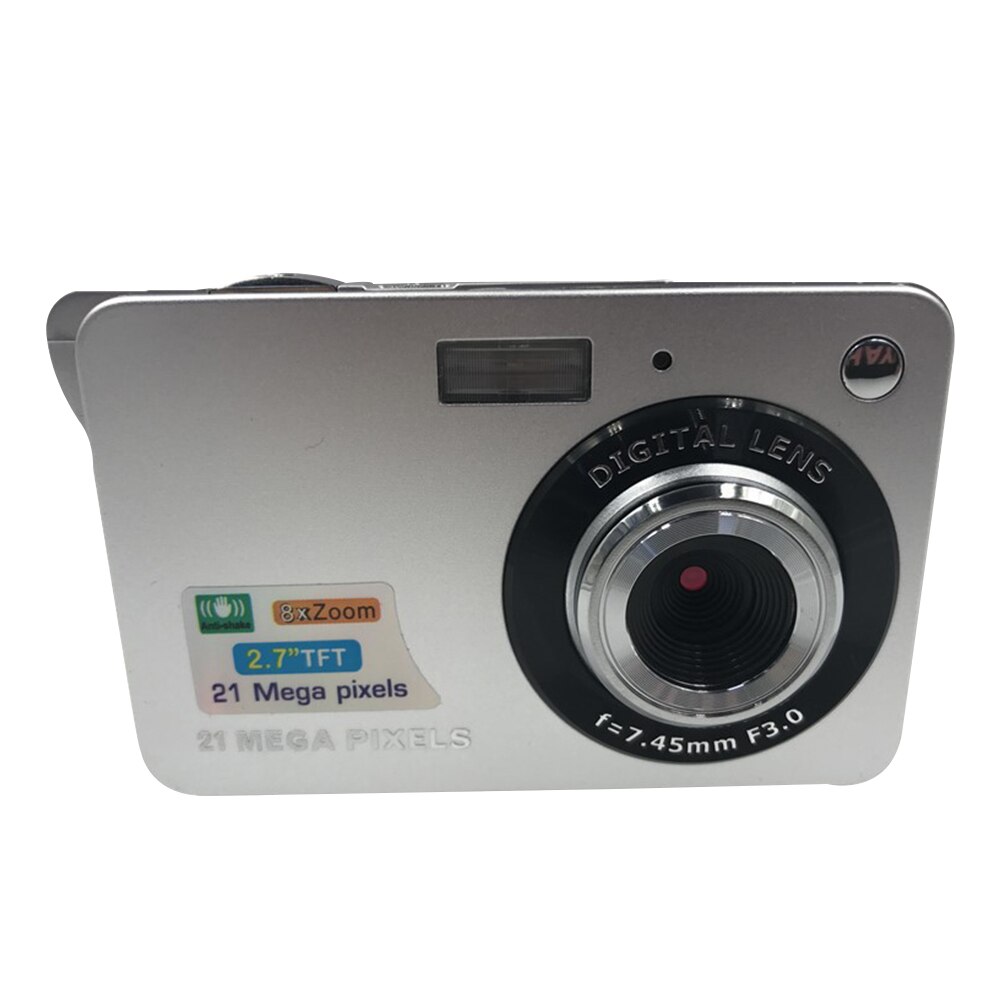 2100MP Outdoor Camping Kids Adults Selfie 8X Zoom Video Recording Mini Digital Camera USB Rechargeable Travel LCD Display: Silver