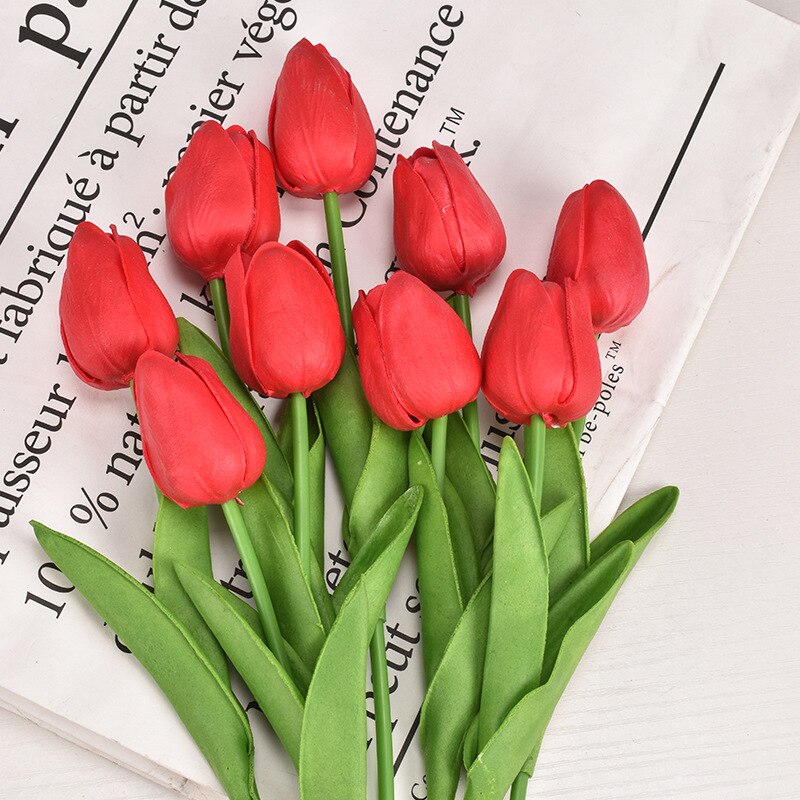 1PC 30cm Real Touch PU Tulips Artificial Flowers for Home Garden Bedroom Decoration flores artificiales para decoracion hogar: Red