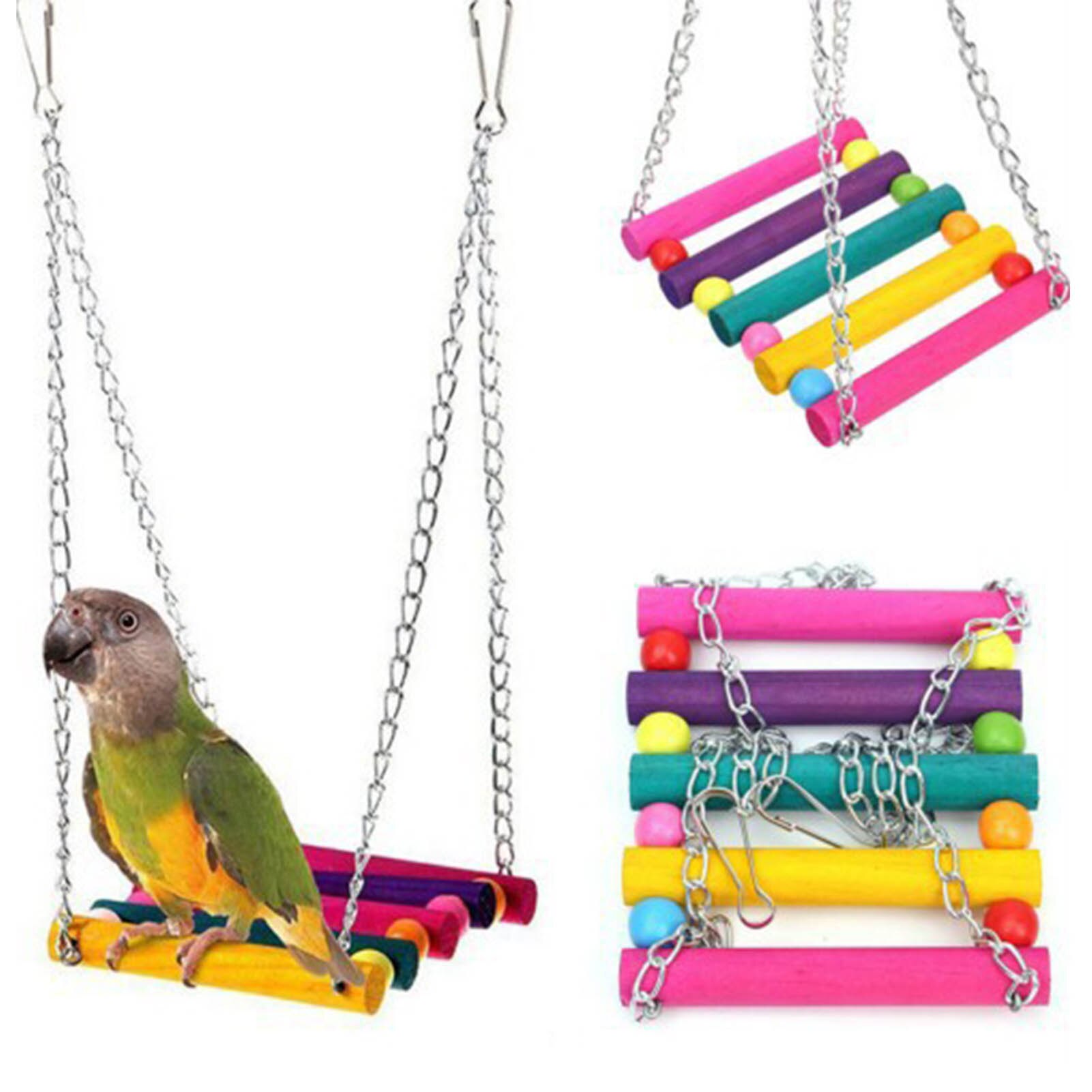 8PCS/set Bird Parrot Swing Toy Hanging Bell Ladders Bird Chew Toy Puppy Parrot Hanging Chewing Toys Bird Training Supplies