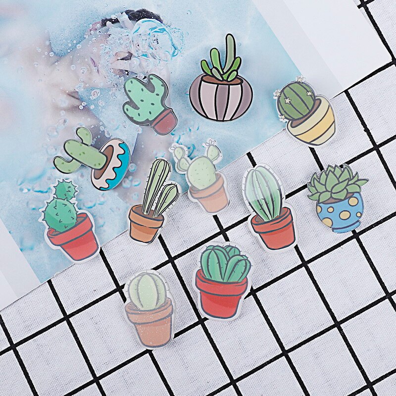 Pin Badge Decoratie 1 PC Cartoon Cactus Bonsai Broche Acryl Badges Pictogrammen op De Rugzak Badges voor Kleding