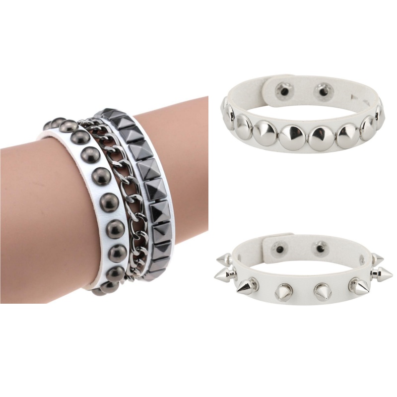 3PCS/Set Black Goth Emo Boho Bracelets For Men Women Punk Gothic Spike Rivets PU Leather Bracelet Bangles Party Jewelry: REDDISH BROWN