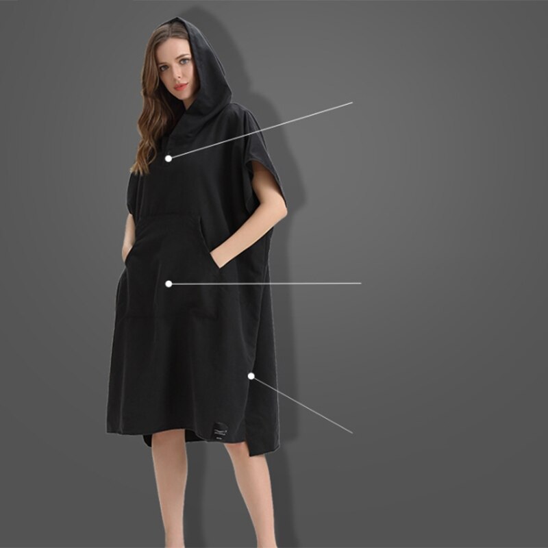 Veranderende Gewaad Badhanddoek Outdoor Volwassen Hooded Strandlaken Poncho Badjas Handdoeken Vrouwen Man Badjas Zwart