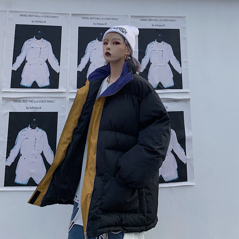 Vinter  -20 ℃ oversize jakke kvinde frakke patchwork vindjakke kvinder polstret lynlås outwear parka tyk streetwear overfrakke varm
