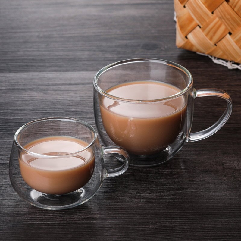 150mL/250mL Double-layer Thermal Glass Cup Heat Resistant Tea Coffee Milk Drinking Insulation Heat Resistant Mug Drinkware