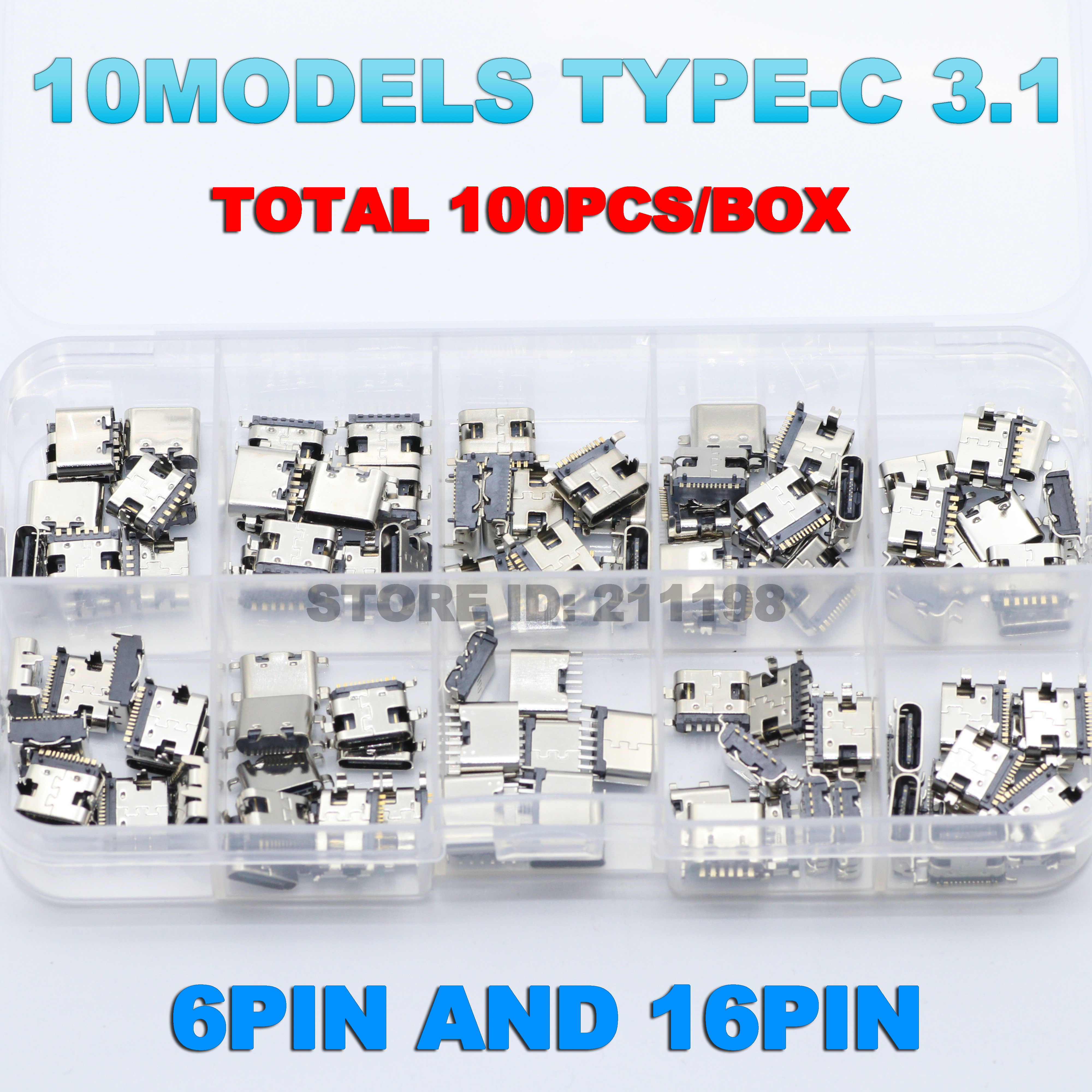 100 stk / mye 10 modell type-c usb-ladestasjonskontakter miks 6- pin og 16- pin bruk til reparasjonssett til mobiltelefoner og digitale produkter