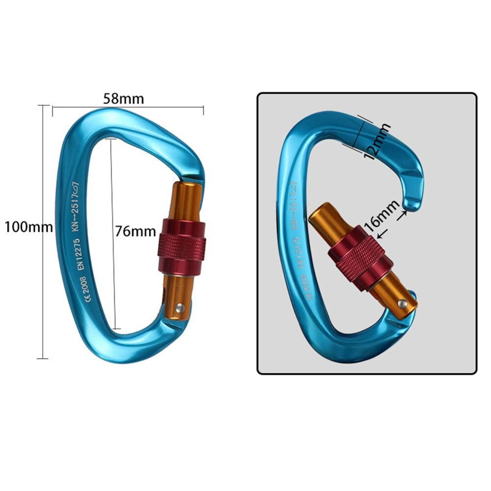 Mosquetón de escalada de rocas en forma de D 25KN, gancho de seguridad, escalador de Magnalium forjado en para senderismo, viajes, montañismo, Karabiner-CE Eertif: Azul