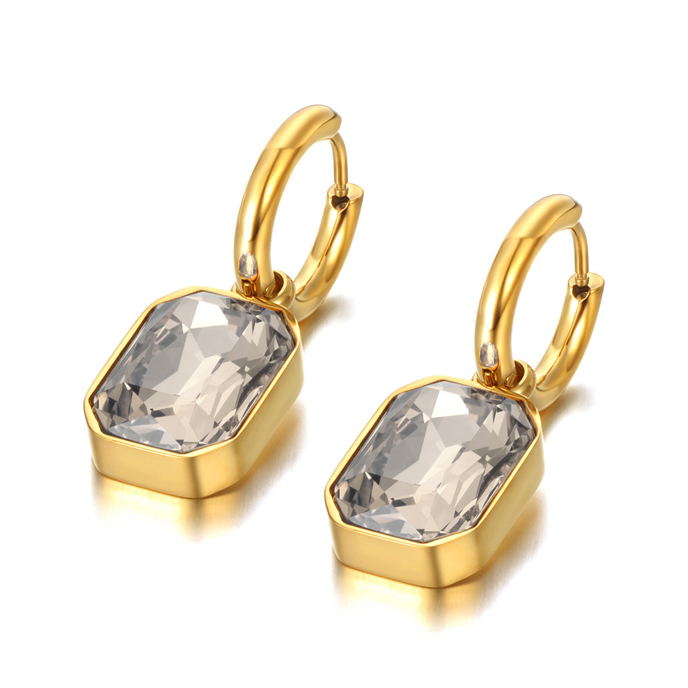 Lokaer-pendientes de aro cuadrados geométricos de acero inoxidable, aretes de cristal de circonia cúbica brillante, joyería para mujer,ьги E22115: PLATEADO