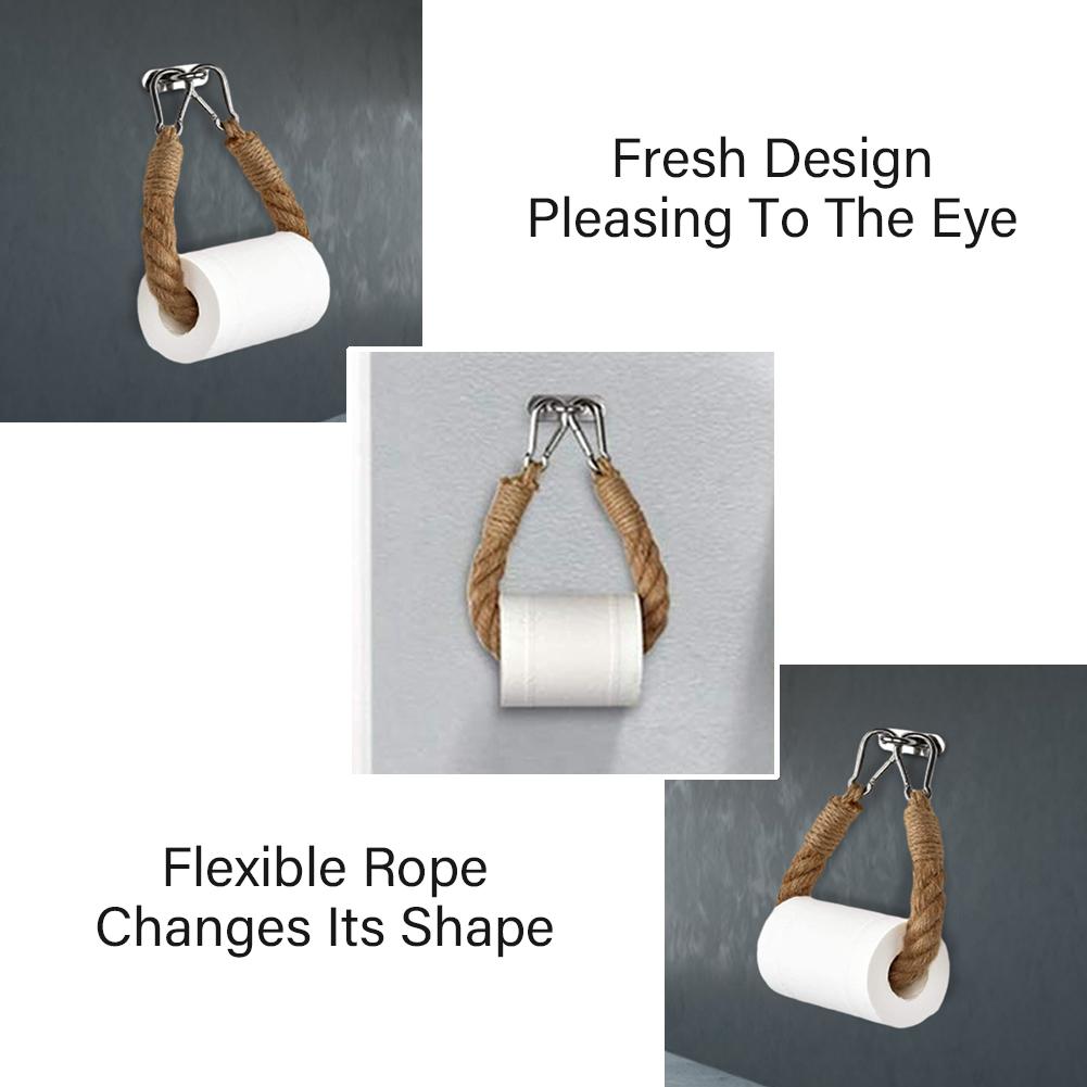 Nautical Toilet Paper Holder Wall-Mounted Rope Paper Boho Style Tissue Roll Storage Holder Hanging Toilet Towel Rack Bathroom