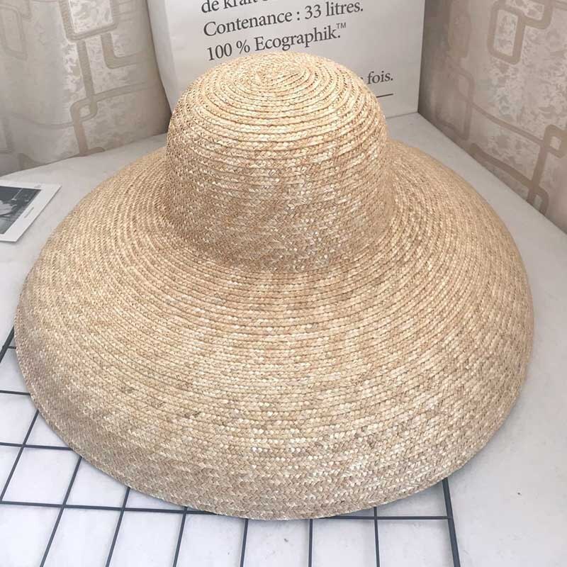 Kvinder stråhat klokke type 15cm stor bred skygge solhat afslappet naturlig hvede strå sommer strand hat skygge dame hat