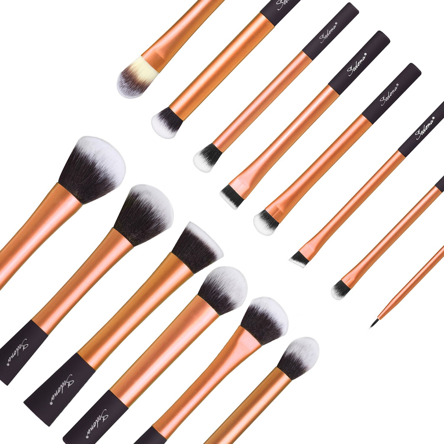 Sedona hämmästyttävä kultainen meikkiharjasetti, jossa pehmeä tiivis synteettinen karva alumiiniholkki ja muovinen kahva: Sd06