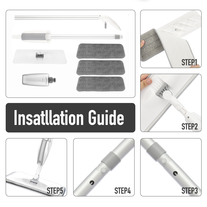 Trapeador de suelo en aerosol con almohadillas de microfibra de repuesto, fregona plana para el hogar, cocina, madera laminada, azulejos de cerámica, Herramientas de limpieza de suelo