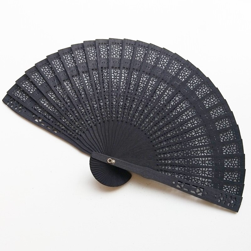Chinese Wooden Hand fan Wedding Hand Fragrant Party Carved Bamboo Folding Fan Chinese Style Wooden Decorative Fans Dance Party: Black
