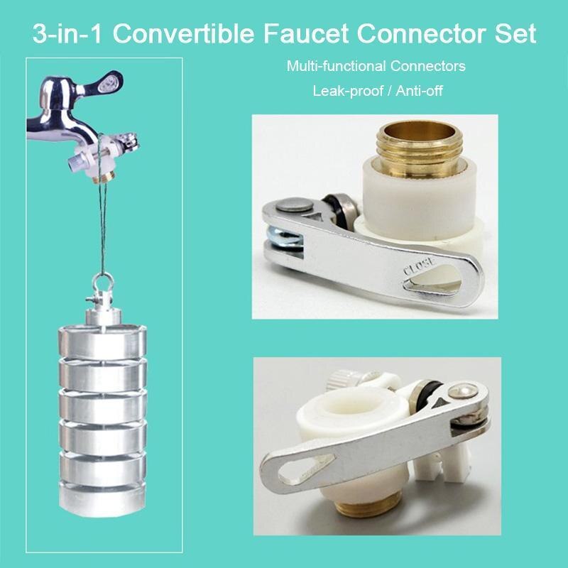 Universal 3-in-1 Brass Hose Tap Connectors Set Convertible Faucet Connector