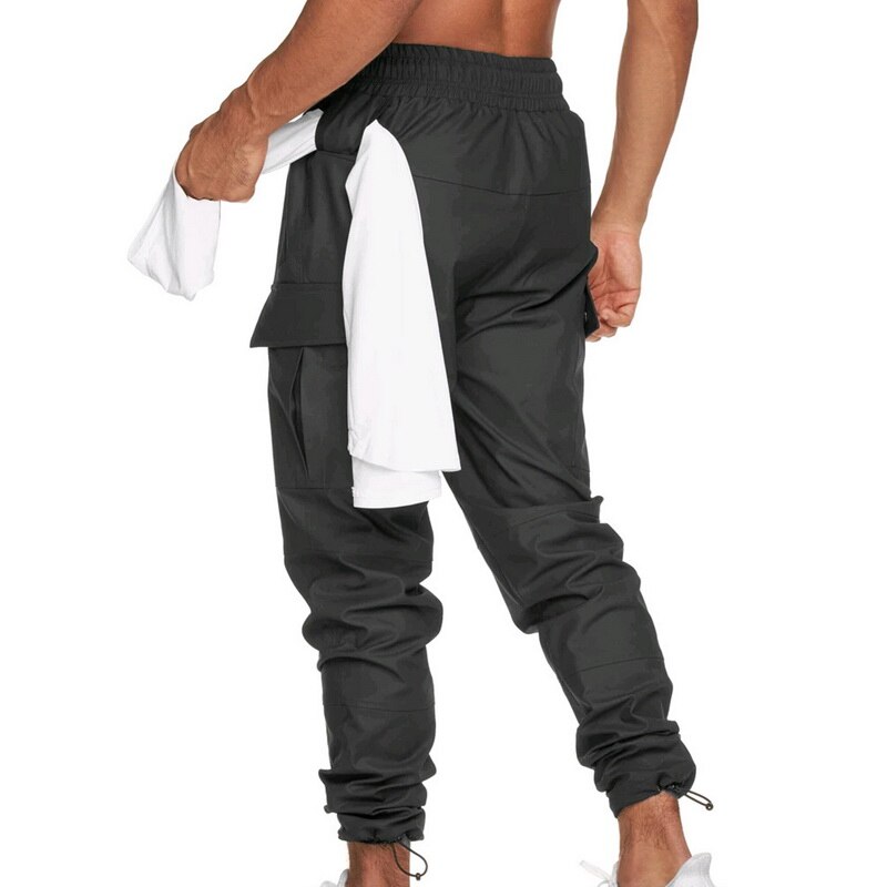 Men Running Sports Pants Skinny Sweatpants Multi-pocket Trackpants Gym Fitness Training Trousers Male Tennis Sportswear: Black / M