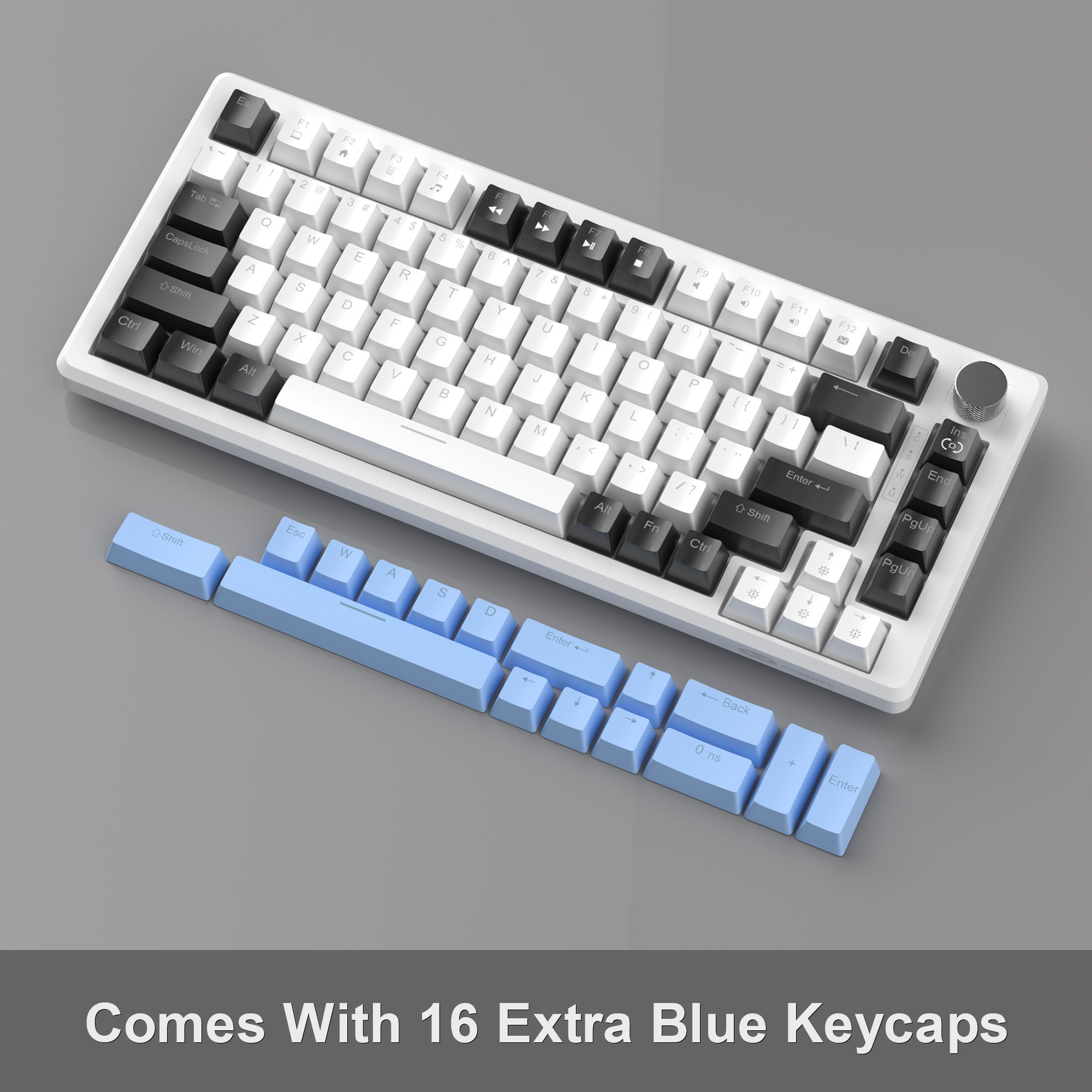 MageGee 75 % mechanische Spielen-Tastatur mit Knopfsteuerung, kompakte blaue, hintergrundbeleuchtete kabelgebundene Tastatur, schwarz/braune Schalter für PCWindows