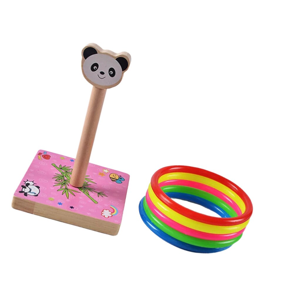 1 impostato di lancio in legno per bambini divertenti a forma di anello lanciare gioco giallo (stile canna): rosa