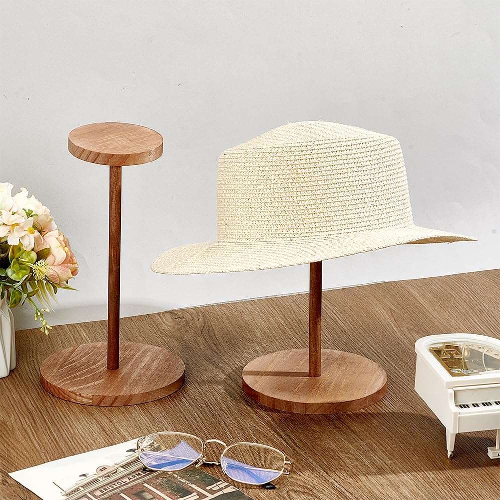 Hat Display Stand Rustikk Tre Hattestativ Holder Vintage Parykkholder Smykker Display Riser Hjelm Organisator Oppbevaring for Hjemmet