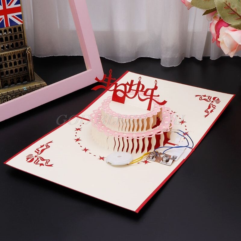 Carte de vœux Pop-Up 3D, carte postale avec enveloppe, gâteau d'anniversaire, musique,