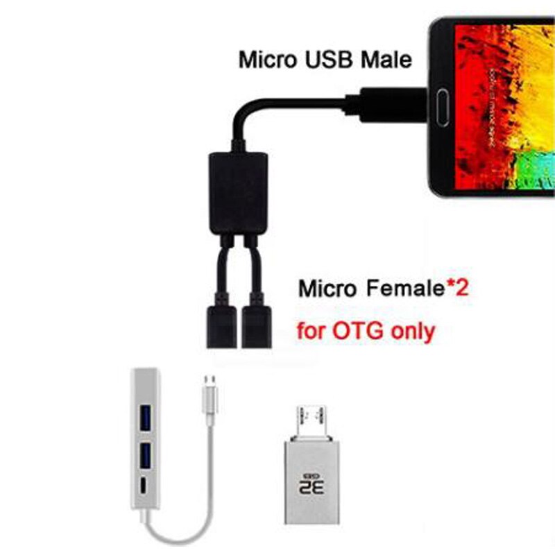 Zwart 0.3M 2-In-1 Hub Splitter Micro Usb/USB-C/Usb 2.0 Man-vrouw toetsenbord Muis Printer Aansluitkabel