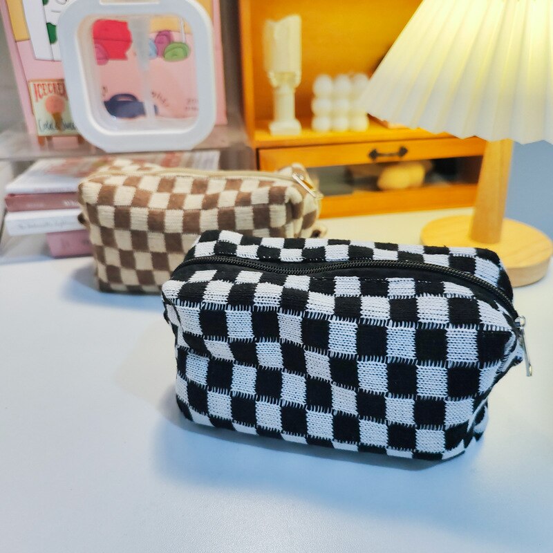 Checkerboard Storage Bag Pouch Basic Retro Check Patterns Pencil Bag Pen Case for Travel Stationery Office School A6933