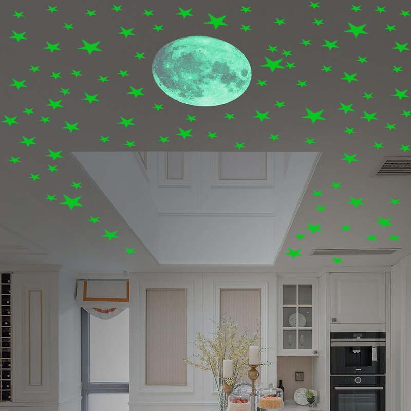 Slaapkamer Muur Stickers Maan Muur Versiering Sterren Lichtgevende Sticker In Het Donker Kinderen Muur Welt Sticker Decoratie