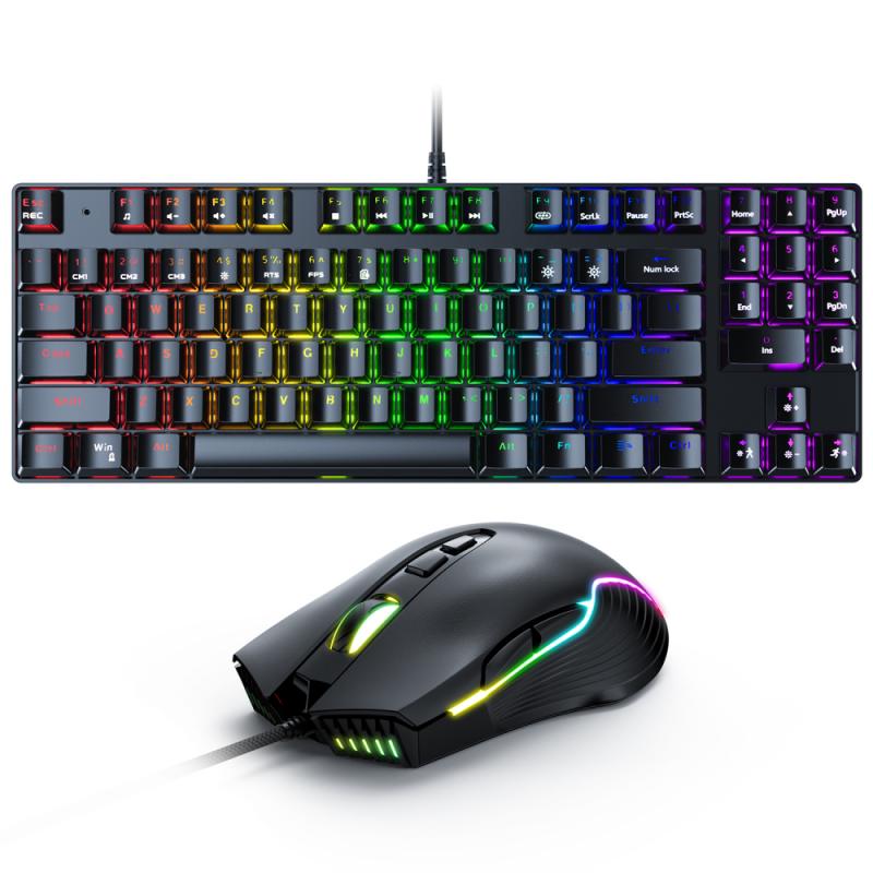 ONIKUMA Blue Axis Wired Gaming Mechanical Backlit Keyboard And Gaming Wired Mouse Set USB Interface RGB Lighting Effect: black
