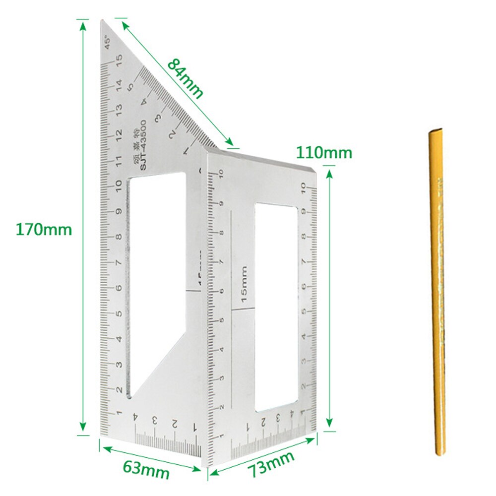 Woodworking Tools Multifunction Ruler 45 90 Degree Mitre Angle Measuring Gauge Square Size Aluminum Alloy Carpenter Measure Tool: White aluminum alloy