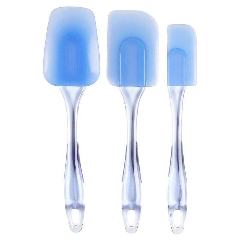 Silicone Spatula Easy Flexible Heat Resistant Small Chef Plastic Silicone Rubber Scraper Spatula，3-Piece Set(Transparent Blue): Default Title