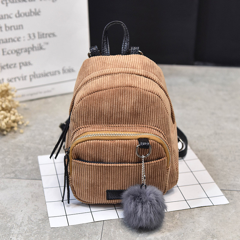 Small Women's Backpack Shoulder Bag Hairball Casual Backpacks Girls Ladies School Bag Mochilas Student Shoulder Bags: Brown