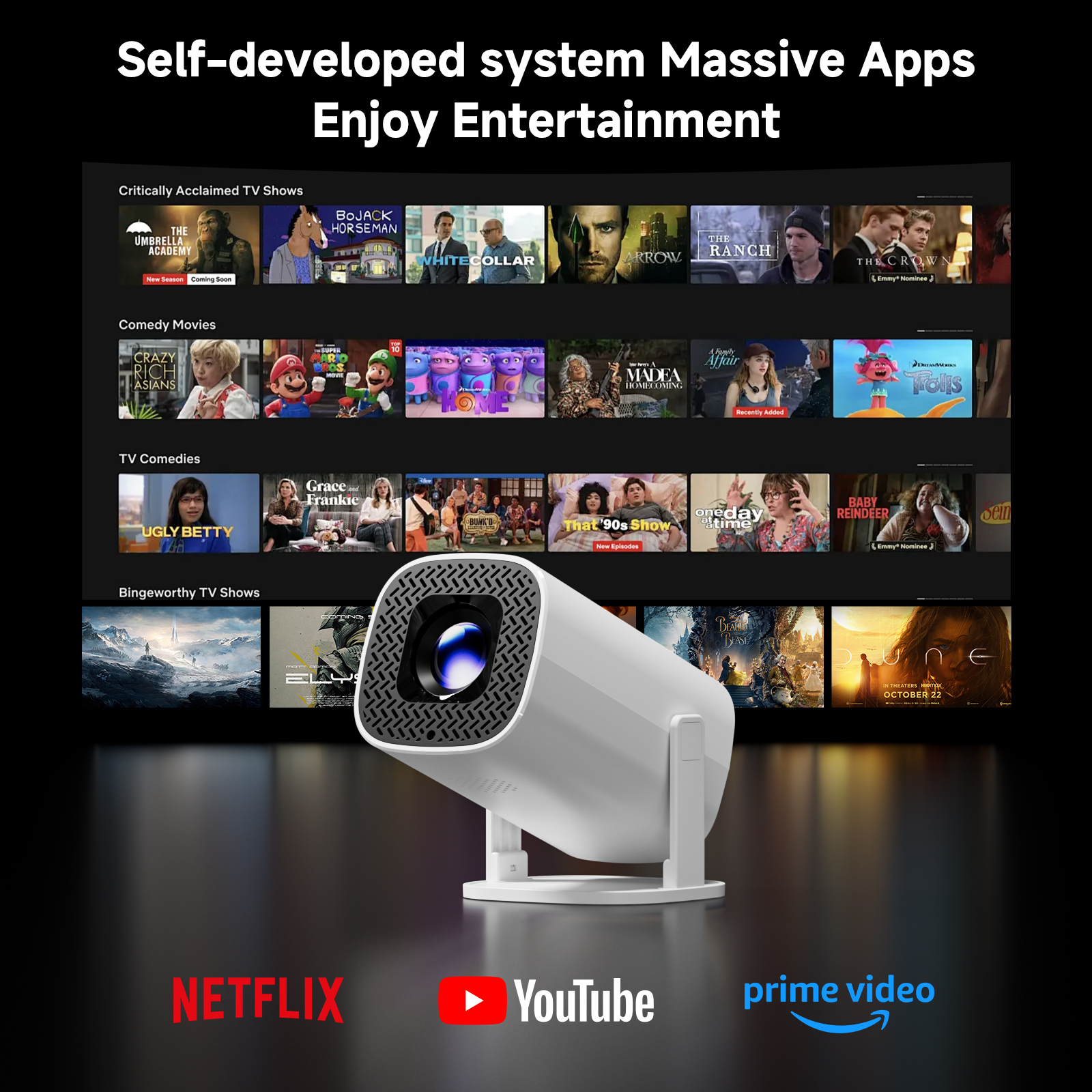  Portable Home Projector, 180° Rotation, Built-in Speaker,Ideal for Family Gatherings,  Family Entertainment, Upgrated HY300