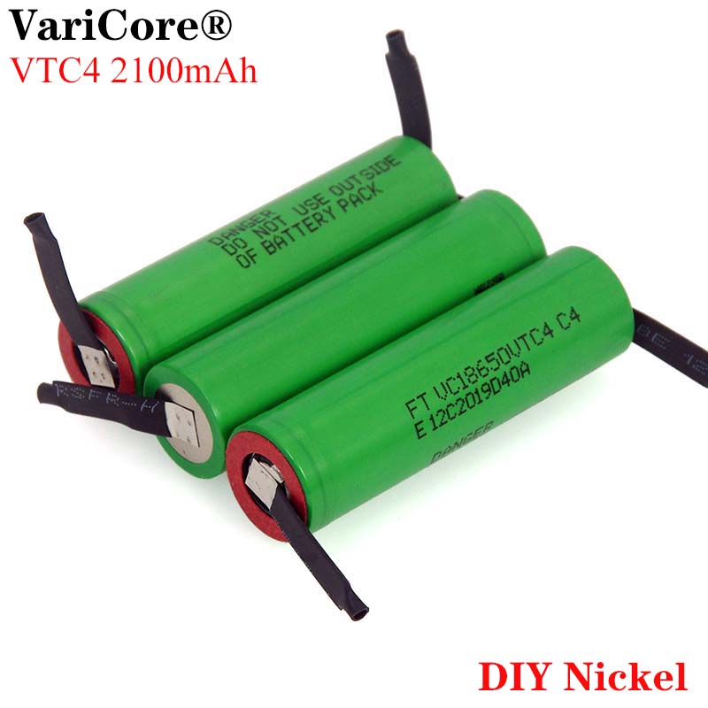 VariCore 100% Original 3.6V 18650 VTC4 2100mAh High drain 30A Rechargeable battery VC18650VTC4 +DIY Nickel sheet