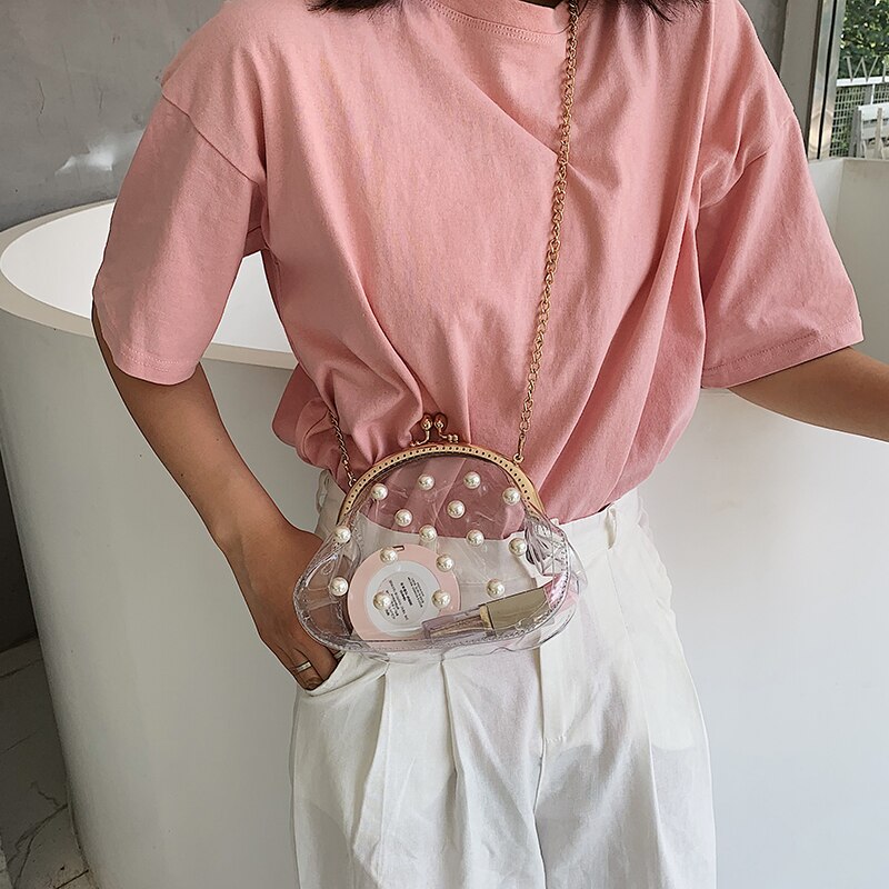 Yl transparante jelly parel clip tas zomer pvc dames handtas ketting mini schoudertas messenger bag